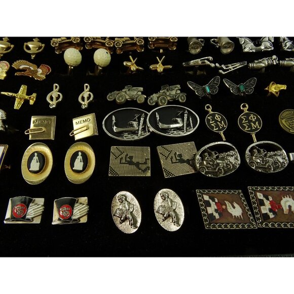Huge Lot of Cufflinks 35 Pairs Vintage and Designer Cuff Links w Tray - Picture 5 of 7